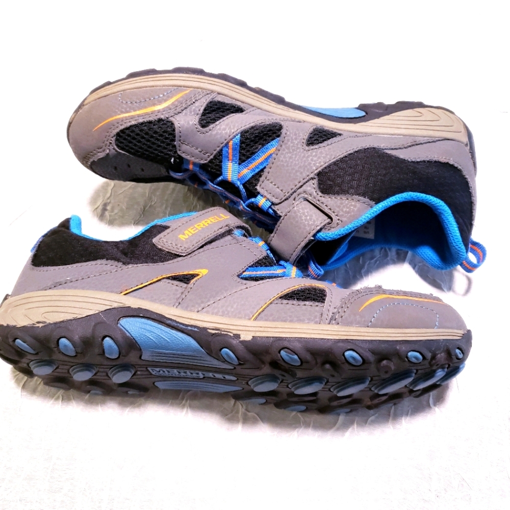 Merrell Grey Blue Orange Trail Chaser Jr. Athletic Hiking Sneakers Mid-Top